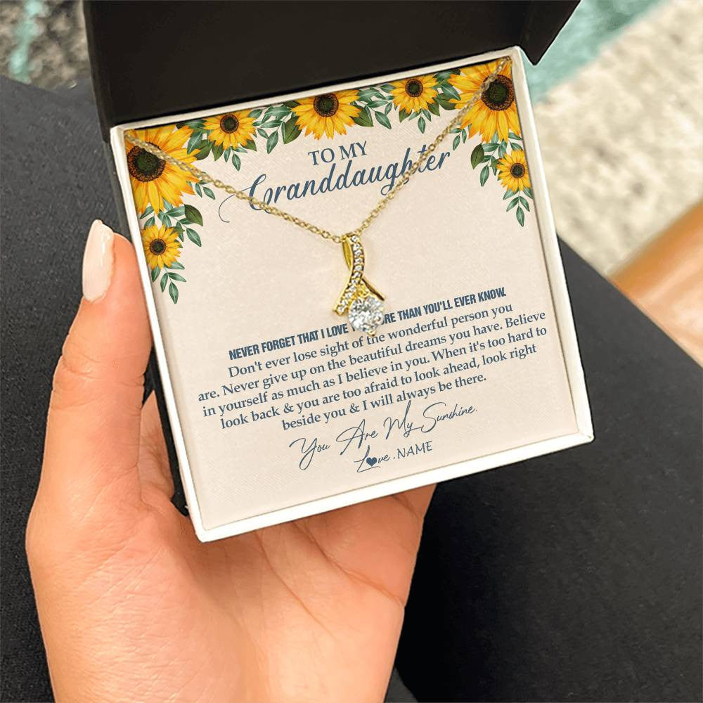Alluring Beauty Necklace 18K Yellow Gold Finish | Personalized To My Granddaughter Necklace From Grandma Sunflower You Are My Sunshine Granddaughter Jewelry Graduation Birthday Customized Gift Box Message Card | teecentury