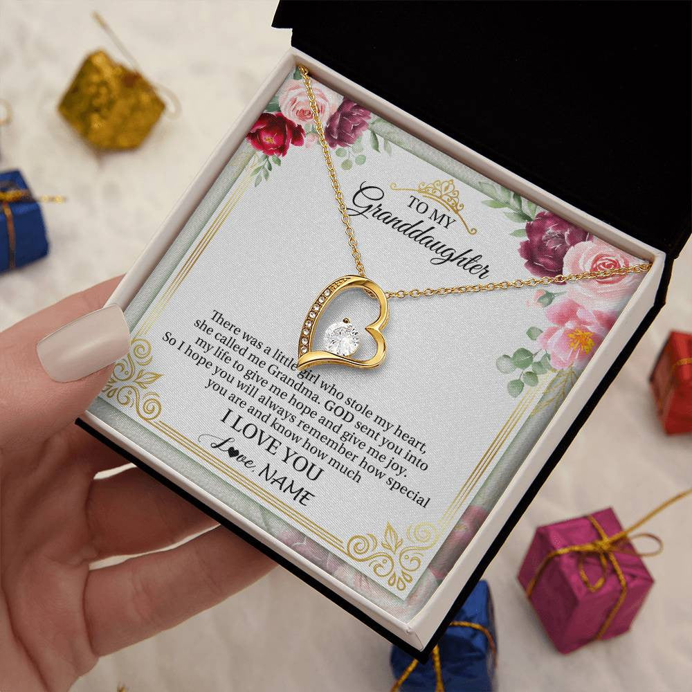 Forever Love Necklace 18K Yellow Gold Finish | 2 | Personalized To My Granddaughter Necklace From Grandma There Was A Little Girl Granddaughter Birthday Graduation Christmas Customized Gift Box Message Card | teecentury