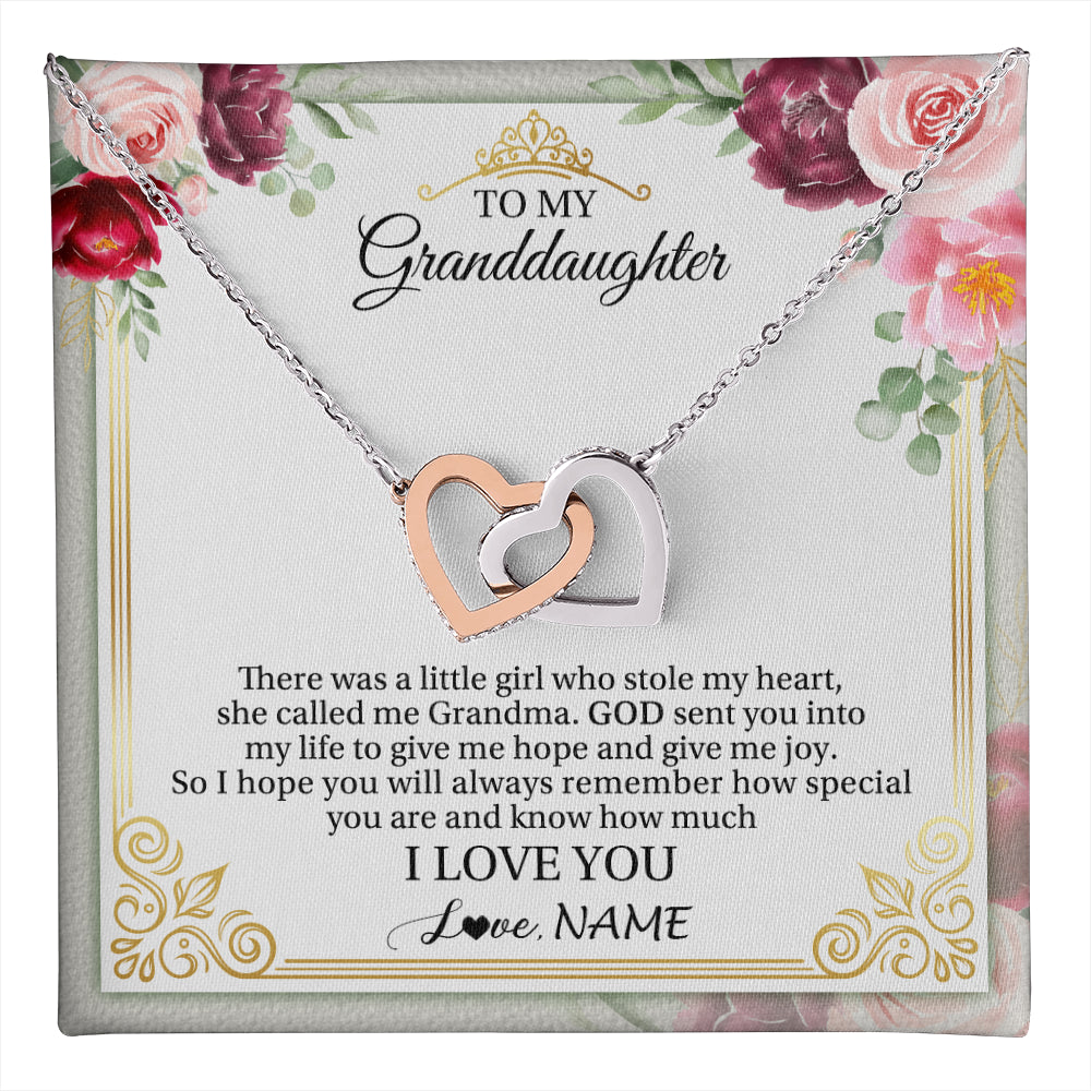 Interlocking Hearts Necklace Stainless Steel & Rose Gold Finish | 1 | Personalized To My Granddaughter Necklace From Grandma There Was A Little Girl Granddaughter Birthday Graduation Christmas Customized Gift Box Message Card | teecentury
