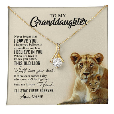 Alluring Beauty Necklace 18K Yellow Gold Finish | 1 | Personalized To My Granddaughter Necklace From Grandma This Old Lion Never Forget I Love You Jewelry Birthday Christmas Customized Gift Box Message Card | teecentury