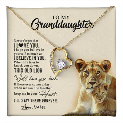 Forever Love Necklace 18K Yellow Gold Finish | 1 | Personalized To My Granddaughter Necklace From Grandma This Old Lion Never Forget I Love You Jewelry Birthday Christmas Customized Gift Box Message Card | teecentury