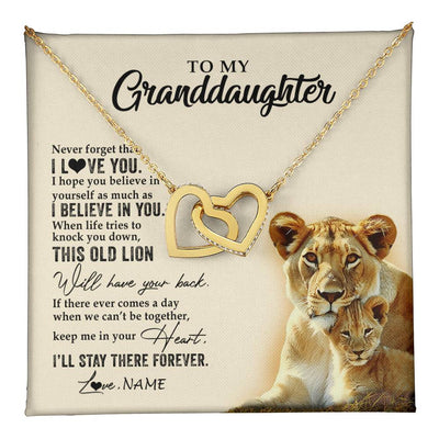 Interlocking Hearts Necklace 18K Yellow Gold Finish | 1 | Personalized To My Granddaughter Necklace From Grandma This Old Lion Never Forget I Love You Jewelry Birthday Christmas Customized Gift Box Message Card | teecentury