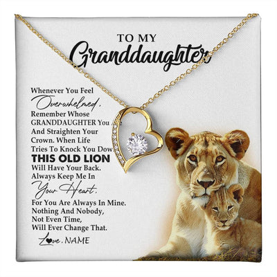 Forever Love Necklace 18K Yellow Gold Finish | 1 | Personalized To My Granddaughter Necklace From Grandma Whenever You Fell Overwhelmed Lion Granddaughter Birthday Christmas Customized Gift Box Message Card | teecentury