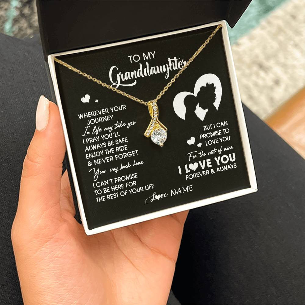 Alluring Beauty Necklace 18K Yellow Gold Finish | 2 | Personalized To My Granddaughter Necklace From Grandma Wherever Your Journey Granddaughter Birthday Gifts Graduation Christmas Customized Gift Box Message Card | teecentury