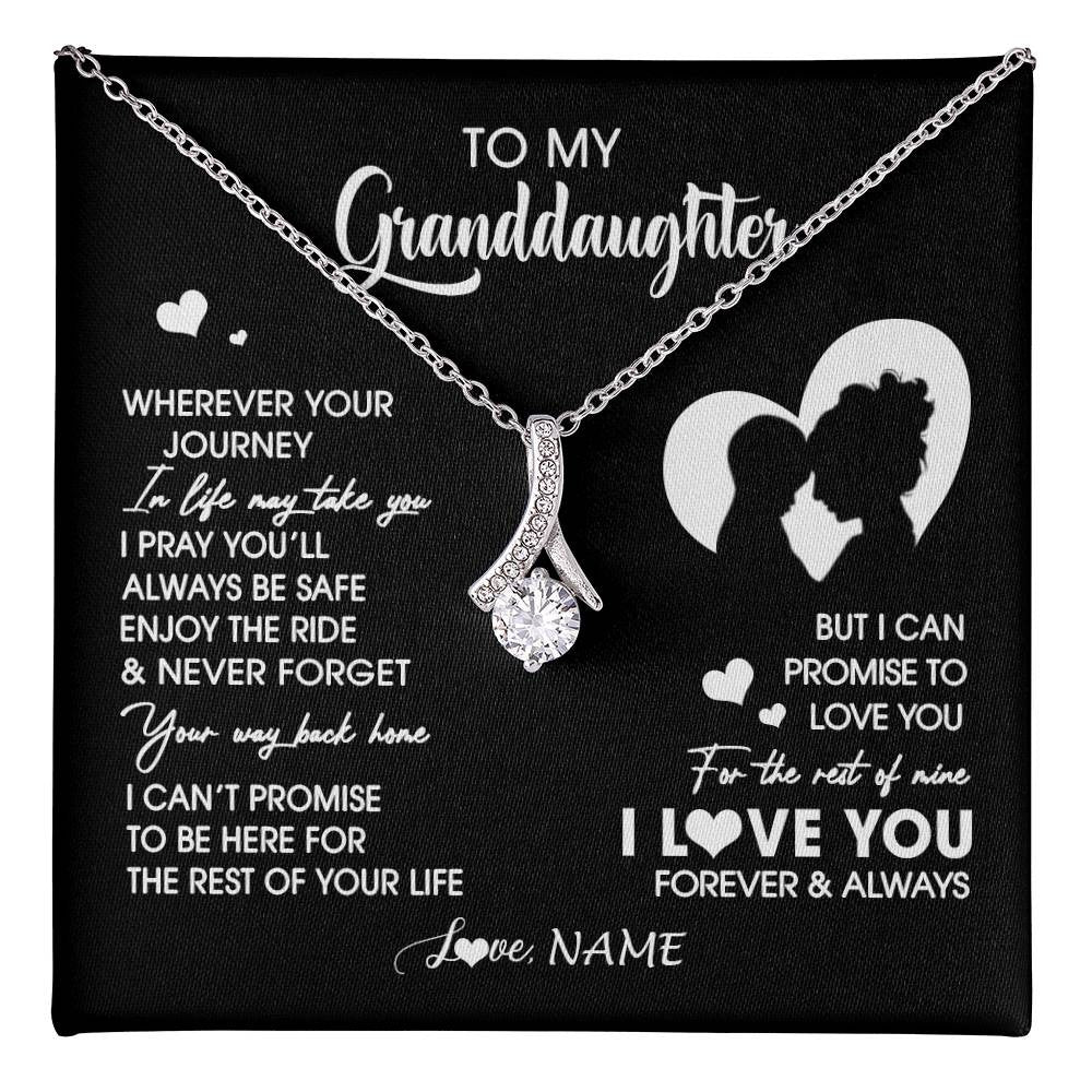 Alluring Beauty Necklace 14K White Gold Finish | 1 | Personalized To My Granddaughter Necklace From Grandma Wherever Your Journey Granddaughter Birthday Gifts Graduation Christmas Customized Gift Box Message Card | teecentury