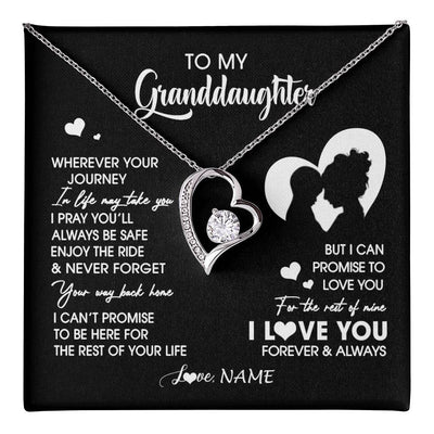 Forever Love Necklace 14K White Gold Finish | 1 | Personalized To My Granddaughter Necklace From Grandma Wherever Your Journey Granddaughter Birthday Gifts Graduation Christmas Customized Gift Box Message Card | teecentury