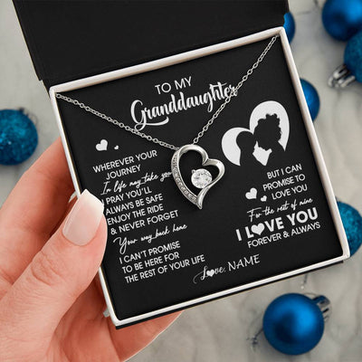 Forever Love Necklace 14K White Gold Finish | 2 | Personalized To My Granddaughter Necklace From Grandma Wherever Your Journey Granddaughter Birthday Gifts Graduation Christmas Customized Gift Box Message Card | teecentury