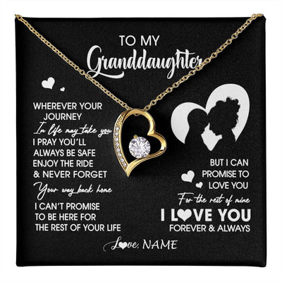 Forever Love Necklace 18K Yellow Gold Finish | 1 | Personalized To My Granddaughter Necklace From Grandma Wherever Your Journey Granddaughter Birthday Gifts Graduation Christmas Customized Gift Box Message Card | teecentury