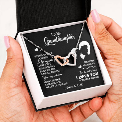 Interlocking Hearts Necklace Stainless Steel & Rose Gold Finish | 2 | Personalized To My Granddaughter Necklace From Grandma Wherever Your Journey Granddaughter Birthday Gifts Graduation Christmas Customized Gift Box Message Card | teecentury