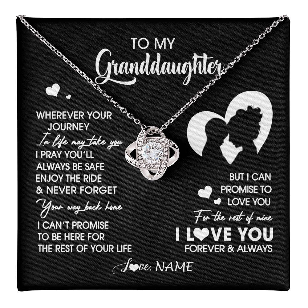 Love Knot Necklace 14K White Gold Finish | 1 | Personalized To My Granddaughter Necklace From Grandma Wherever Your Journey Granddaughter Birthday Gifts Graduation Christmas Customized Gift Box Message Card | teecentury