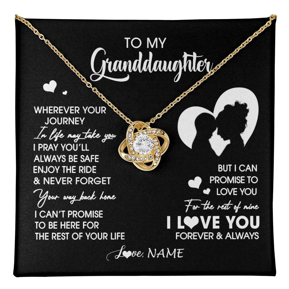 Love Knot Necklace 18K Yellow Gold Finish | 1 | Personalized To My Granddaughter Necklace From Grandma Wherever Your Journey Granddaughter Birthday Gifts Graduation Christmas Customized Gift Box Message Card | teecentury