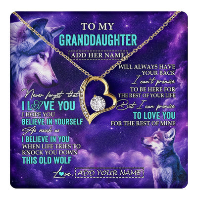 Forever Love Necklace 18K Yellow Gold Finish | 1 | Personalized To My Granddaughter Necklace From Grandma Wolf Never Forget I Love You Granddaughter Birthday Gifts Graduation Christmas Gift Box Message Card Shirt & Hoodie | https://teecentury.