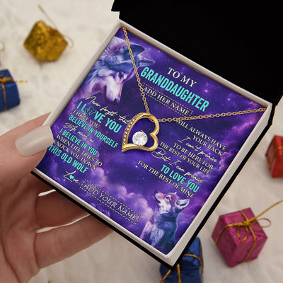 Forever Love Necklace 18K Yellow Gold Finish | 2 | Personalized To My Granddaughter Necklace From Grandma Wolf Never Forget I Love You Granddaughter Birthday Gifts Graduation Christmas Gift Box Message Card Shirt & Hoodie | https://teecentury.