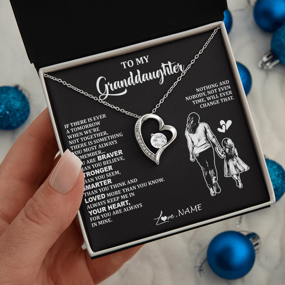 Forever Love Necklace 14K White Gold Finish | 2 | Personalized To My Granddaughter Necklace From Grandma You Are Always In Mine Beautiful Granddaughter Birthday Graduation Christmas With Gift Box Message Card | teecentury