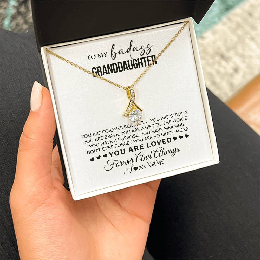 Alluring Beauty Necklace 18K Yellow Gold Finish | 2 | Personalized To My Granddaughter Necklace From Grandma You Are Forever Beautiful Granddaughter Birthday Graduation Christmas Customized Gift Box Message Card | teecentury