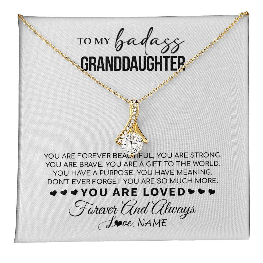 Alluring Beauty Necklace 18K Yellow Gold Finish | 1 | Personalized To My Granddaughter Necklace From Grandma You Are Forever Beautiful Granddaughter Birthday Graduation Christmas Customized Gift Box Message Card | teecentury