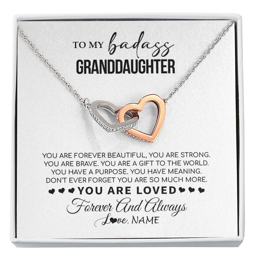 Interlocking Hearts Necklace | Personalized To My Granddaughter Necklace From Grandma You Are Forever Beautiful Granddaughter Birthday Graduation Christmas Customized Gift Box Message Card | teecentury
