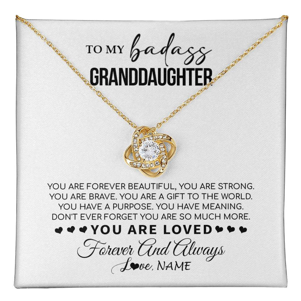 Love Knot Necklace 18K Yellow Gold Finish | 1 | Personalized To My Granddaughter Necklace From Grandma You Are Forever Beautiful Granddaughter Birthday Graduation Christmas Customized Gift Box Message Card | teecentury