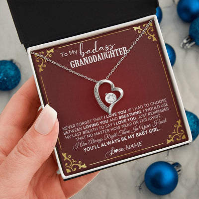 Forever Love Necklace 14K White Gold Finish | 2 | Personalized To My Granddaughter Necklace From Grandma You'Ll Always Be My Baby Girl Granddaughter Birthday Christmas Customized Gift Box Message Card | teecentury