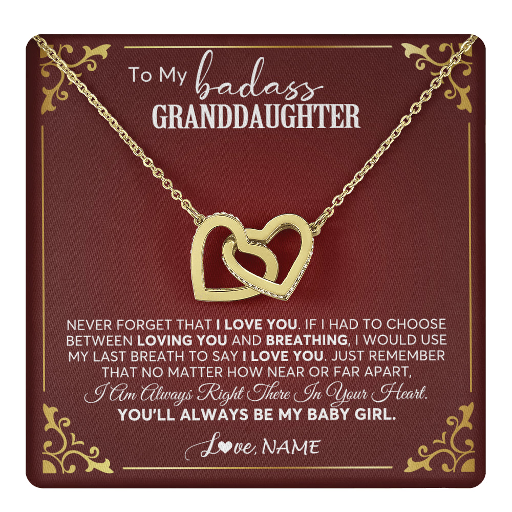 Interlocking Hearts Necklace 18K Yellow Gold Finish | 1 | Personalized To My Granddaughter Necklace From Grandma You'Ll Always Be My Baby Girl Granddaughter Birthday Christmas Customized Gift Box Message Card | teecentury
