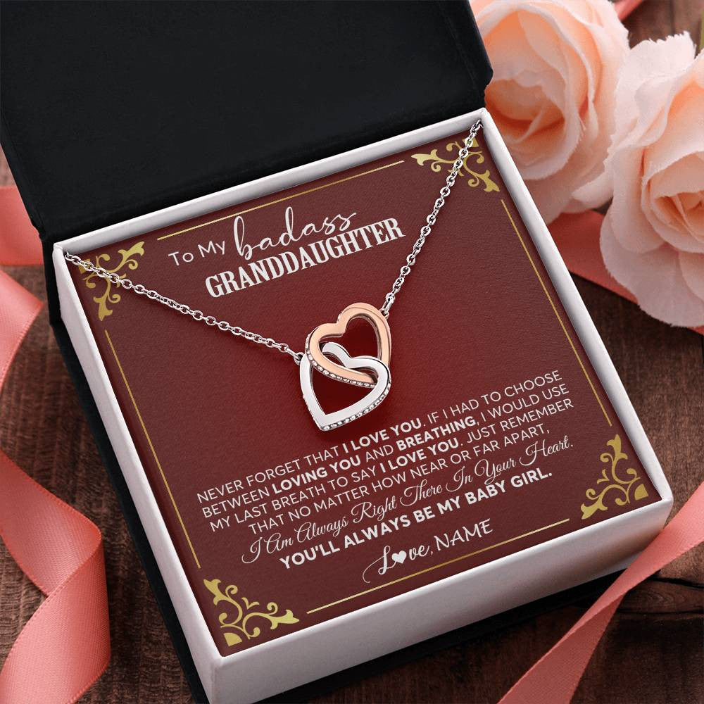 Interlocking Hearts Necklace Stainless Steel & Rose Gold Finish | 2 | Personalized To My Granddaughter Necklace From Grandma You'Ll Always Be My Baby Girl Granddaughter Birthday Christmas Customized Gift Box Message Card | teecentury