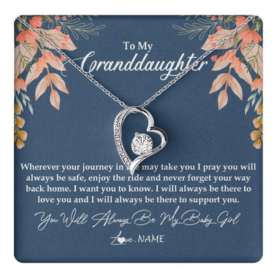 Forever Love Necklace 14K White Gold Finish | 1 | Personalized To My Granddaughter Necklace From Grandma You Will Always Be My Baby Granddaughter Jewelry Birthday Christmas Customized Gift Box Message Card | teecentury