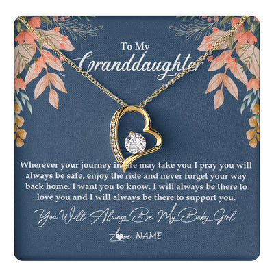 Forever Love Necklace 18K Yellow Gold Finish | 1 | Personalized To My Granddaughter Necklace From Grandma You Will Always Be My Baby Granddaughter Jewelry Birthday Christmas Customized Gift Box Message Card | teecentury