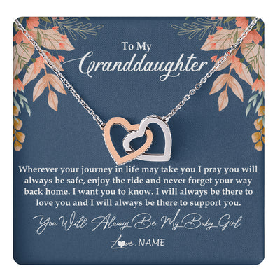 Interlocking Hearts Necklace Stainless Steel & Rose Gold Finish | 1 | Personalized To My Granddaughter Necklace From Grandma You Will Always Be My Baby Granddaughter Jewelry Birthday Christmas Customized Gift Box Message Card | teecentury