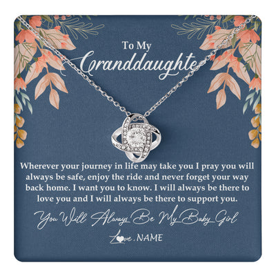 Love Knot Necklace 14K White Gold Finish | 1 | Personalized To My Granddaughter Necklace From Grandma You Will Always Be My Baby Granddaughter Jewelry Birthday Christmas Customized Gift Box Message Card | teecentury
