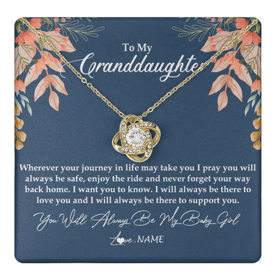 Love Knot Necklace 18K Yellow Gold Finish | 1 | Personalized To My Granddaughter Necklace From Grandma You Will Always Be My Baby Granddaughter Jewelry Birthday Christmas Customized Gift Box Message Card | teecentury