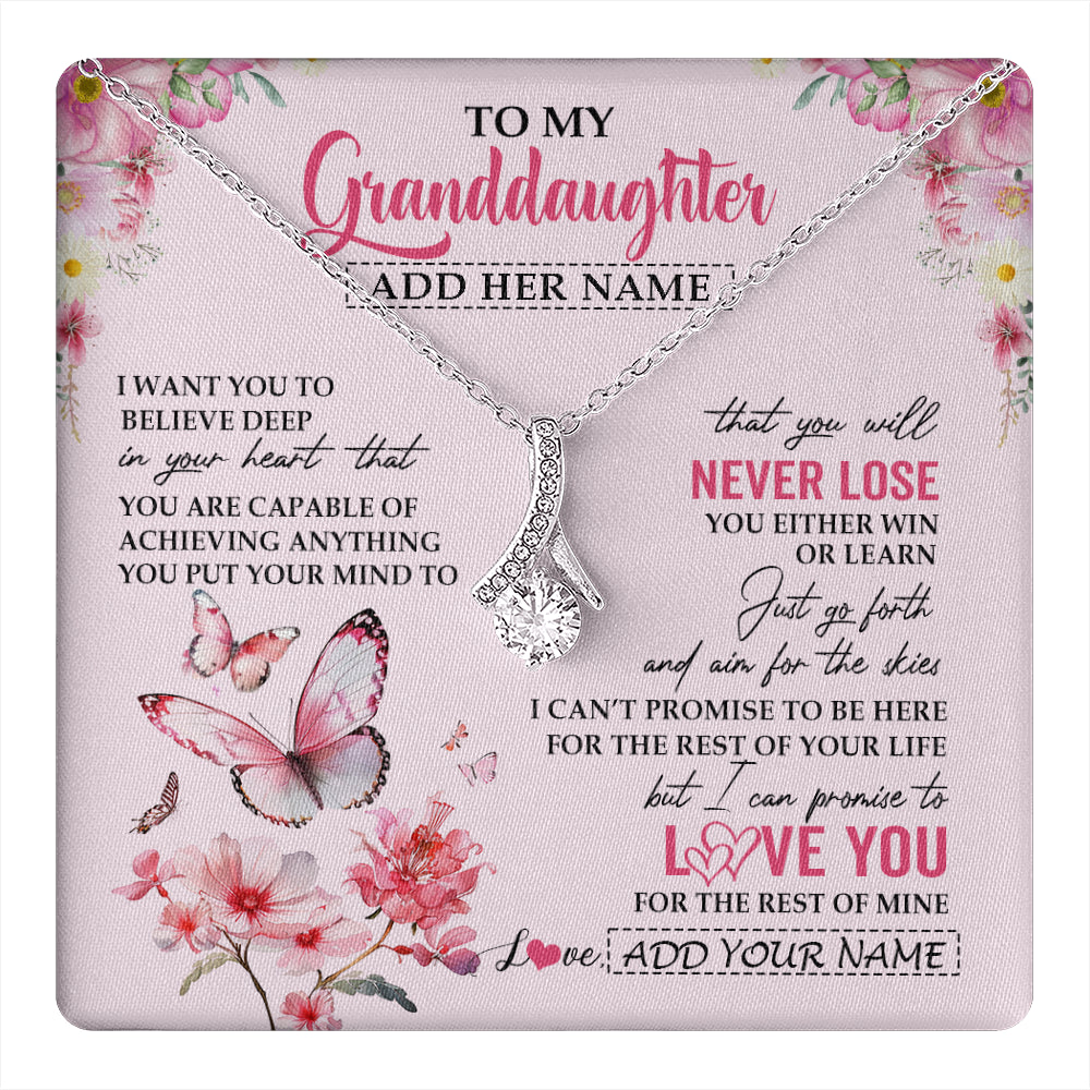 Alluring Beauty Necklace 14K White Gold Finish | 1 | Personalized To My Granddaughter Necklace From Grandma You Will Never Lose Butterfly Granddaughter Birthday Gifts Graduation Christmas Gift Box Message Card | teecentury