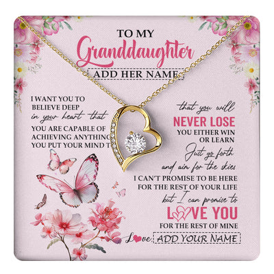Forever Love Necklace 18K Yellow Gold Finish | 1 | Personalized To My Granddaughter Necklace From Grandma You Will Never Lose Butterfly Granddaughter Birthday Gifts Graduation Christmas Gift Box Message Card | teecentury