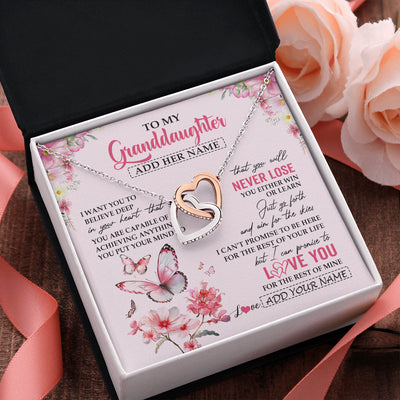 Interlocking Hearts Necklace Stainless Steel & Rose Gold Finish | 2 | Personalized To My Granddaughter Necklace From Grandma You Will Never Lose Butterfly Granddaughter Birthday Gifts Graduation Christmas Gift Box Message Card | teecentury