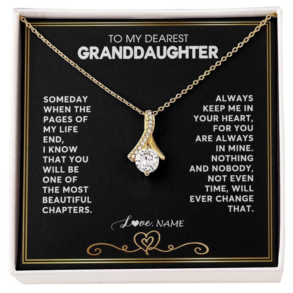 Alluring Beauty Necklace 18K Yellow Gold Finish | 1 | Personalized To My Granddaughter Necklace From Grandmother Papa When The Pages Of My Life End Granddaughter Birthday Christmas Customized Gift Box Message Card | teecentury