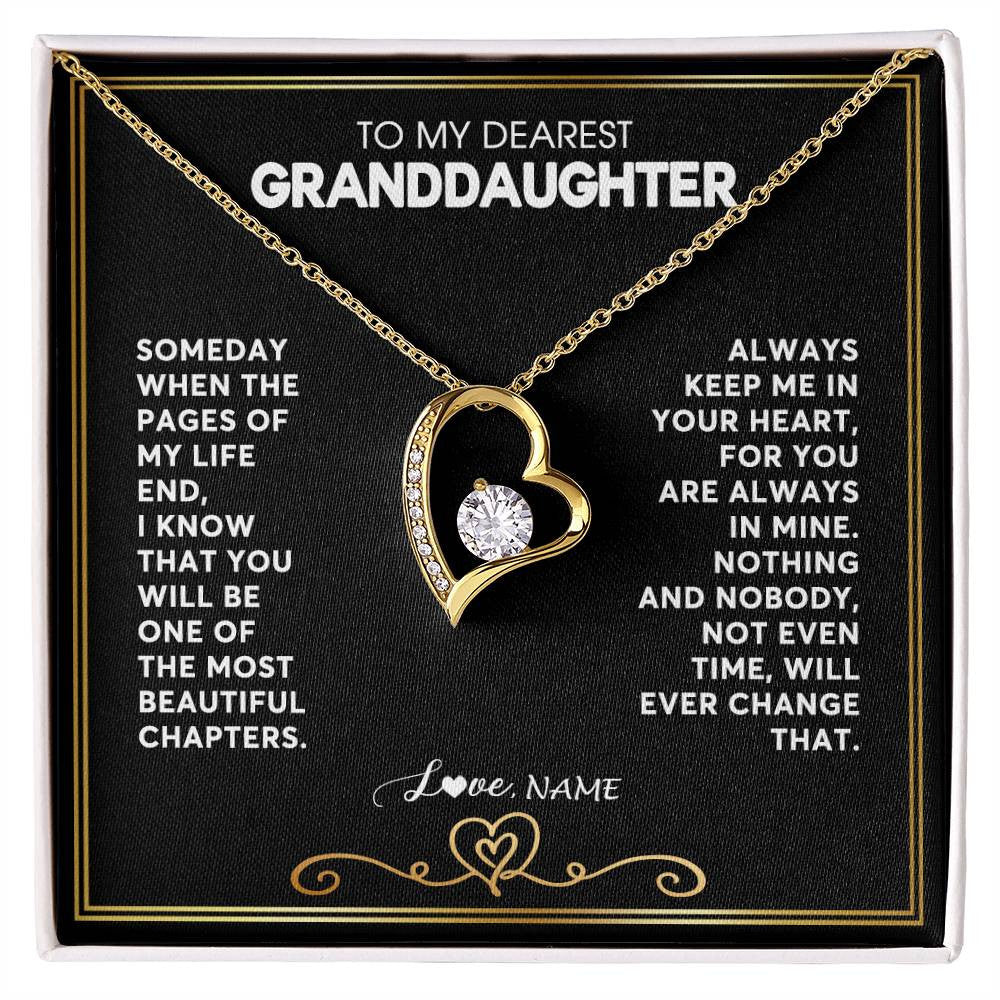 Forever Love Necklace 18K Yellow Gold Finish | 1 | Personalized To My Granddaughter Necklace From Grandmother Papa When The Pages Of My Life End Granddaughter Birthday Christmas Customized Gift Box Message Card | teecentury