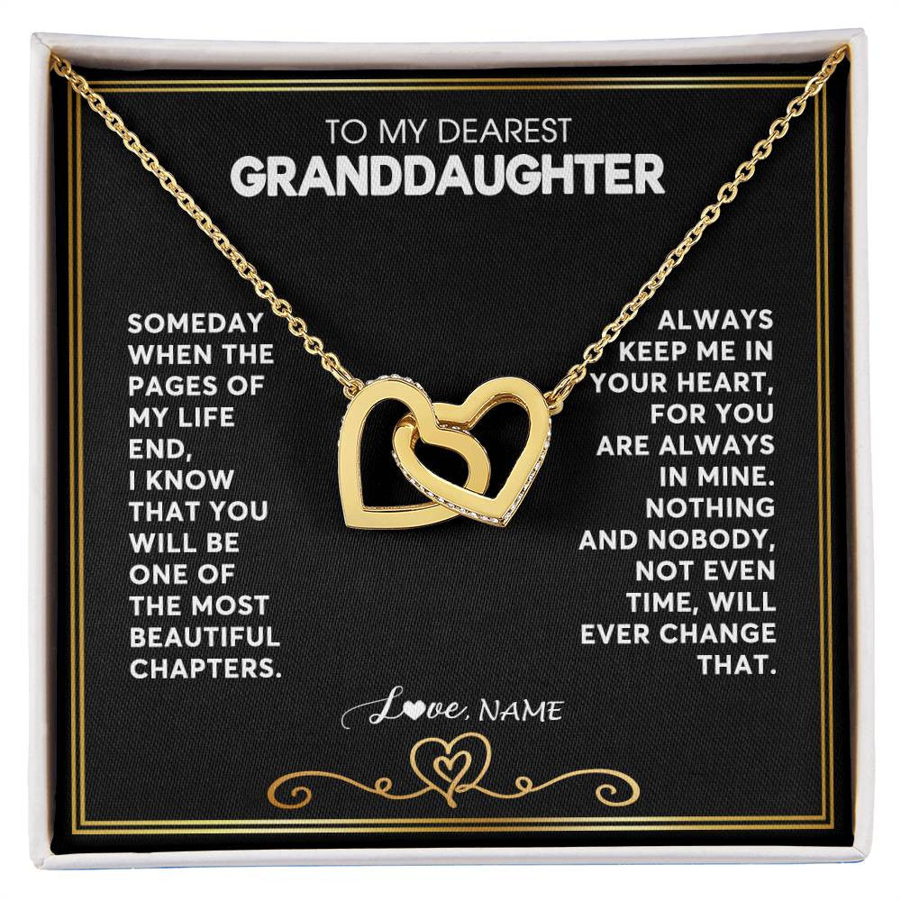 Interlocking Hearts Necklace 18K Yellow Gold Finish | 1 | Personalized To My Granddaughter Necklace From Grandmother Papa When The Pages Of My Life End Granddaughter Birthday Christmas Customized Gift Box Message Card | teecentury
