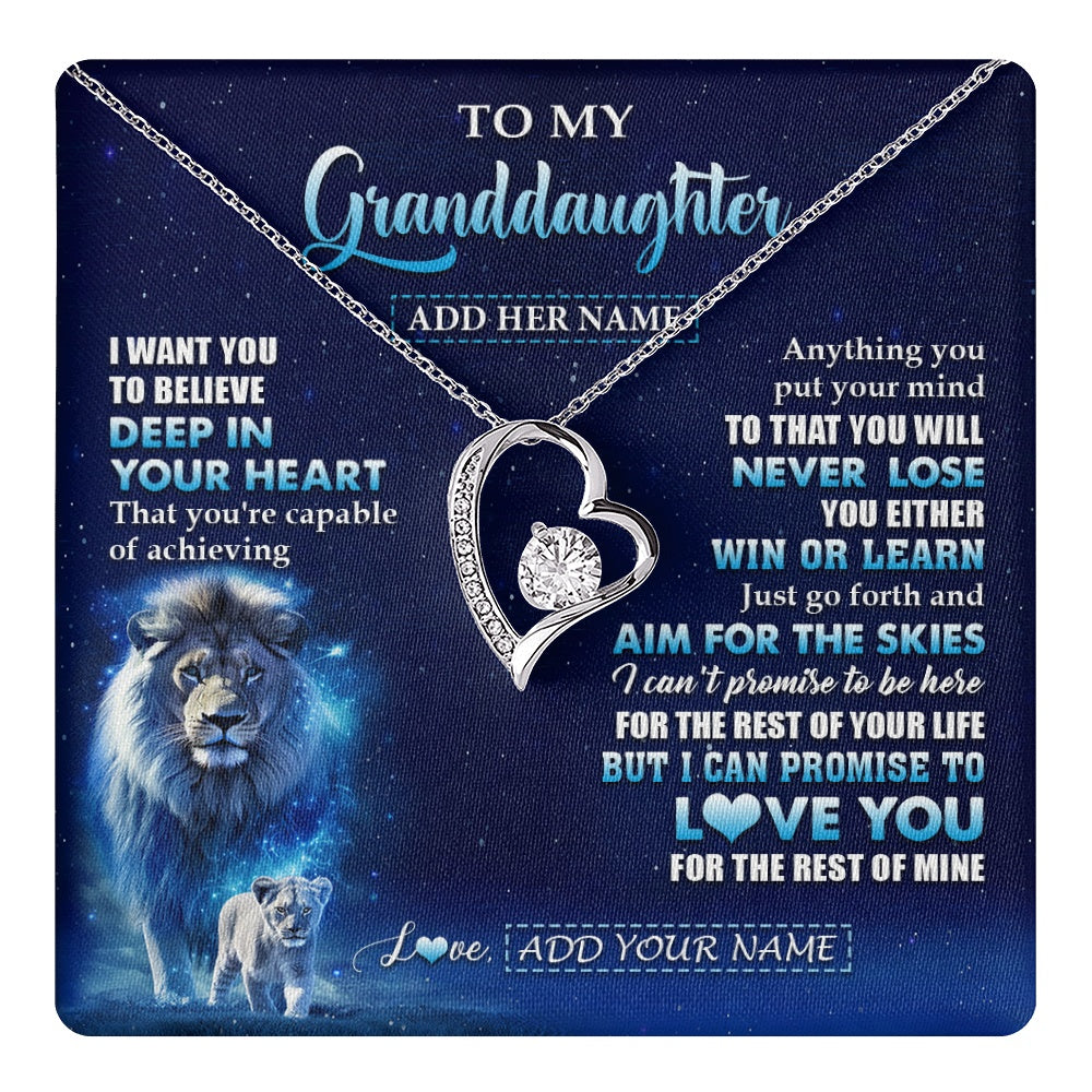 Forever Love Necklace 14K White Gold Finish | 1 | Personalized To My Granddaughter Necklace From Grandpa Believe Your Heart Granddaughter Gift Birthday Graduation Christmas Customized Gift Box Message Card | teecentury.myshopify