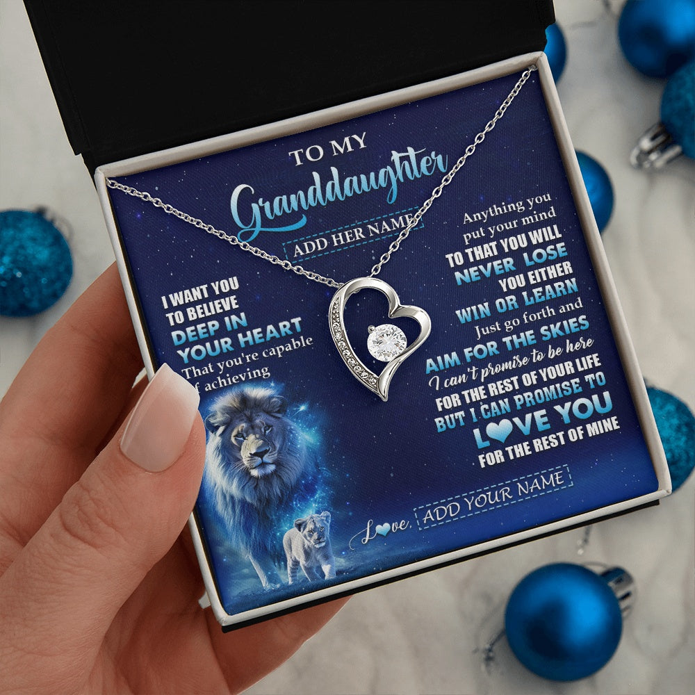 Forever Love Necklace 14K White Gold Finish | 2 | Personalized To My Granddaughter Necklace From Grandpa Believe Your Heart Granddaughter Gift Birthday Graduation Christmas Customized Gift Box Message Card | teecentury.myshopify