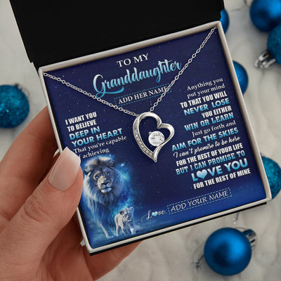 Forever Love Necklace 14K White Gold Finish | 2 | Personalized To My Granddaughter Necklace From Grandpa Believe Your Heart Granddaughter Gift Birthday Graduation Christmas Customized Gift Box Message Card | teecentury.myshopify