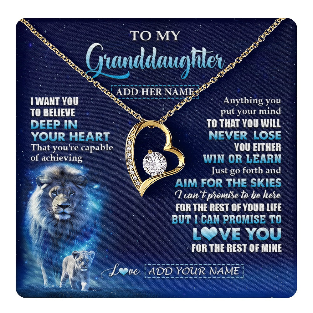 Forever Love Necklace 18K Yellow Gold Finish | 1 | Personalized To My Granddaughter Necklace From Grandpa Believe Your Heart Granddaughter Gift Birthday Graduation Christmas Customized Gift Box Message Card | teecentury.myshopify