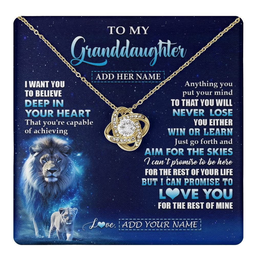Love Knot Necklace 18K Yellow Gold Finish | 1 | Personalized To My Granddaughter Necklace From Grandpa Believe Your Heart Granddaughter Gift Birthday Graduation Christmas Customized Gift Box Message Card | teecentury.myshopify
