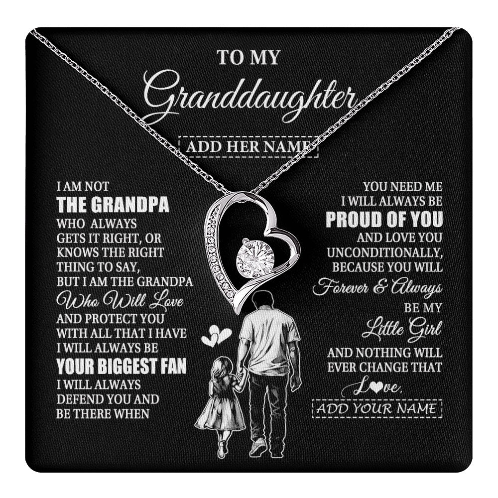Forever Love Necklace 14K White Gold Finish | 1 | Personalized To My Granddaughter Necklace From Grandpa Biggest Fan Birthday Gifts For Granddaughter From Grandparents Christmas Custom Gift Box Message Card | teecentury.myshopify