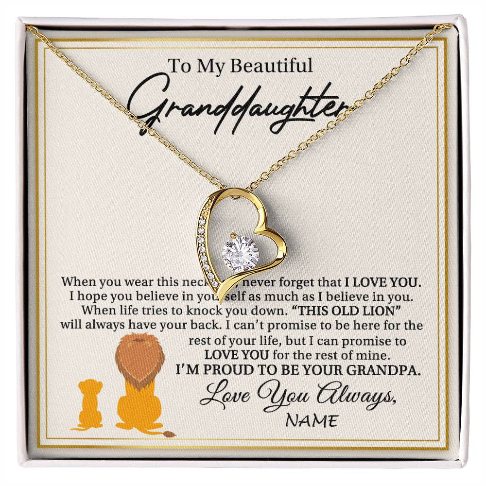Forever Love Necklace 18K Yellow Gold Finish | 1 | Personalized To My Granddaughter Necklace From Grandpa I'M Proud To Be Your Grandpa Lion Granddaughter Birthday Christmas Customized Gift Box Message Card | teecentury