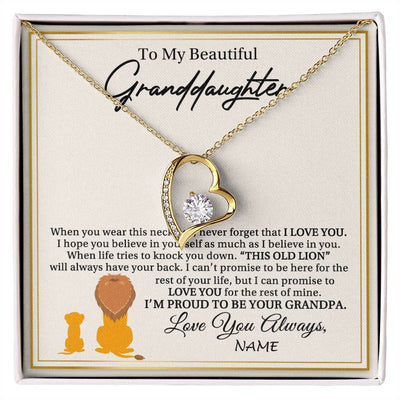 Forever Love Necklace 18K Yellow Gold Finish | 1 | Personalized To My Granddaughter Necklace From Grandpa I'M Proud To Be Your Grandpa Lion Granddaughter Birthday Christmas Customized Gift Box Message Card | teecentury