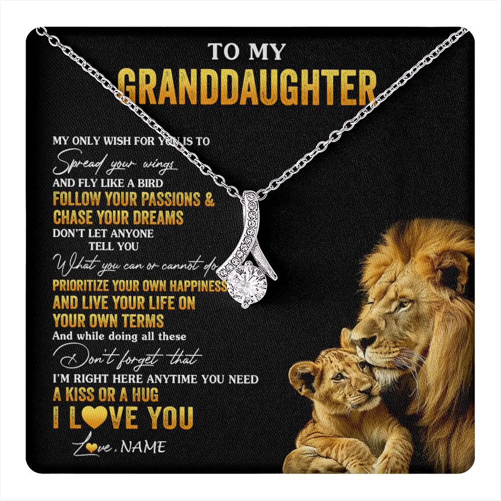 Alluring Beauty Necklace 14K White Gold Finish | 1 | Personalized To My Granddaughter Necklace From Grandpa Lion My Only Wish For You Granddaughter Birthday Graduation Christmas Customized Gift Box Message Card | teecentury