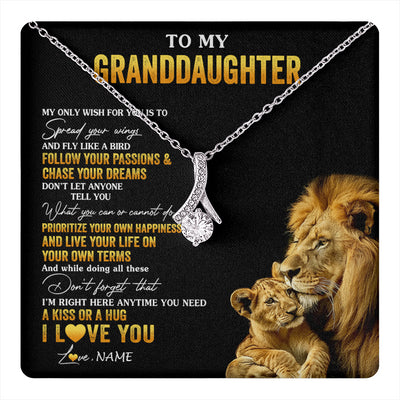 Alluring Beauty Necklace 14K White Gold Finish | 1 | Personalized To My Granddaughter Necklace From Grandpa Lion My Only Wish For You Granddaughter Birthday Graduation Christmas Customized Gift Box Message Card | teecentury