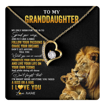 Forever Love Necklace 18K Yellow Gold Finish | 1 | Personalized To My Granddaughter Necklace From Grandpa Lion My Only Wish For You Granddaughter Birthday Graduation Christmas Customized Gift Box Message Card | teecentury