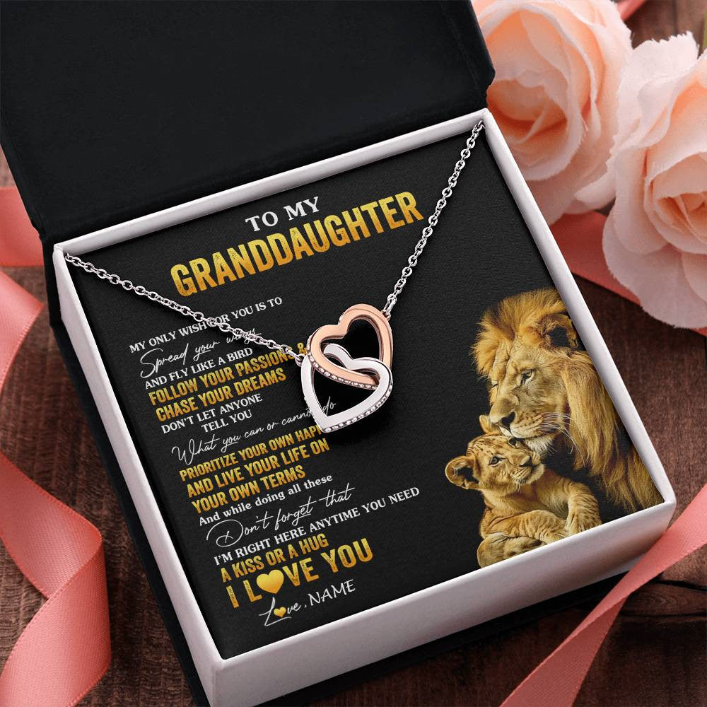 Interlocking Hearts Necklace Stainless Steel & Rose Gold Finish | 2 | Personalized To My Granddaughter Necklace From Grandpa Lion My Only Wish For You Granddaughter Birthday Graduation Christmas Customized Gift Box Message Card | teecentury