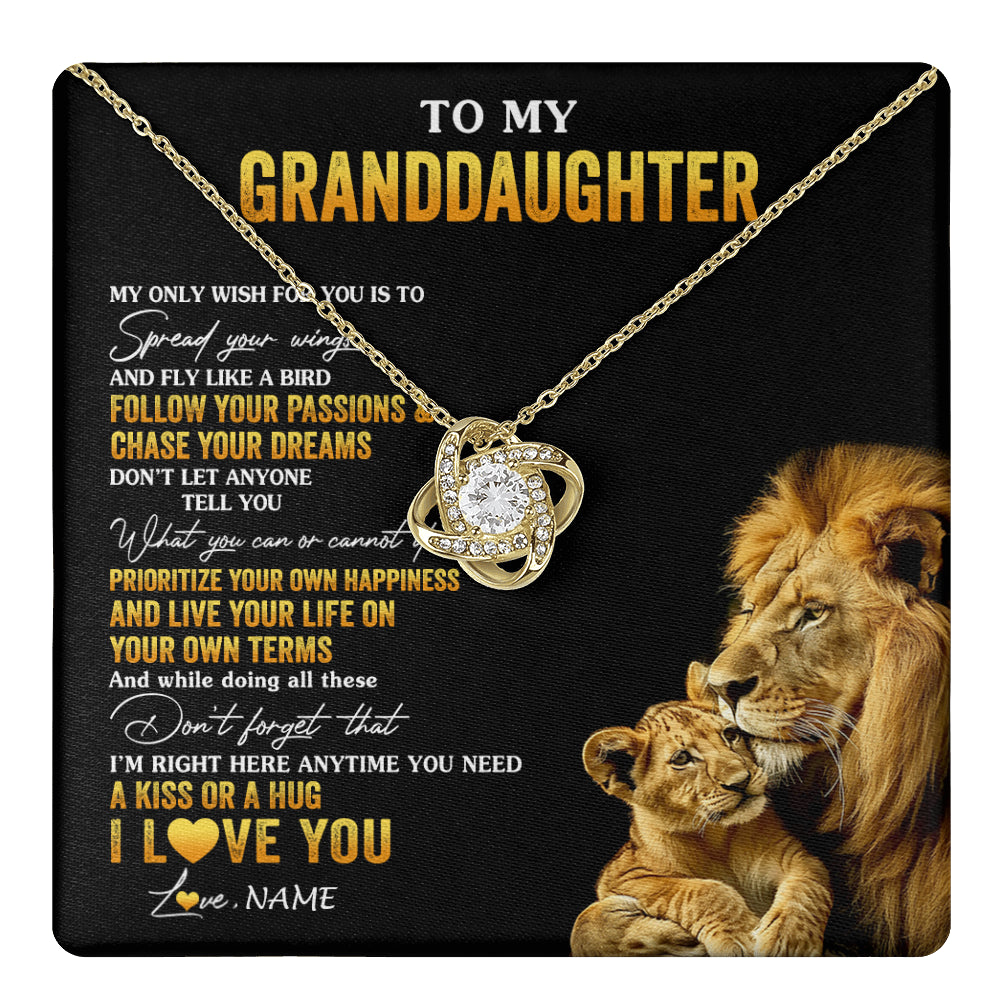 Love Knot Necklace 18K Yellow Gold Finish | 1 | Personalized To My Granddaughter Necklace From Grandpa Lion My Only Wish For You Granddaughter Birthday Graduation Christmas Customized Gift Box Message Card | teecentury