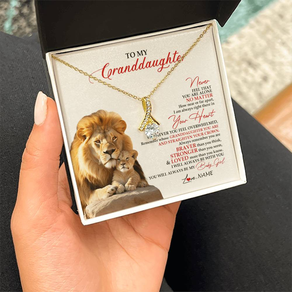 Alluring Beauty Necklace 18K Yellow Gold Finish | 2 | Personalized To My Granddaughter Necklace From Grandpa Nana Never Feel You Are Alone Lion Granddaughter Birthday Christmas Customized Message Card | teecentury